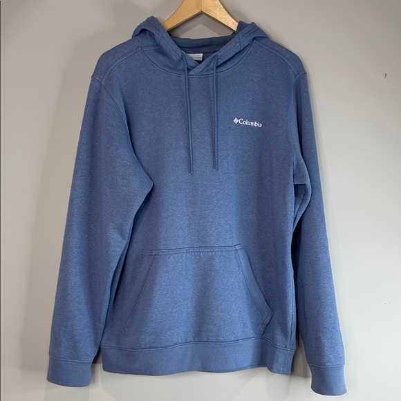 Columbia Classic Back Graphic Logo Hoodie Steel Blue Kangaroo Pocket Size L - Picture 2 of 12
